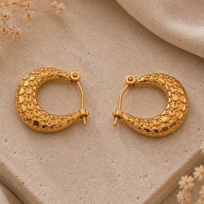 Hammered Luna Hoop Earrings Textured Gold