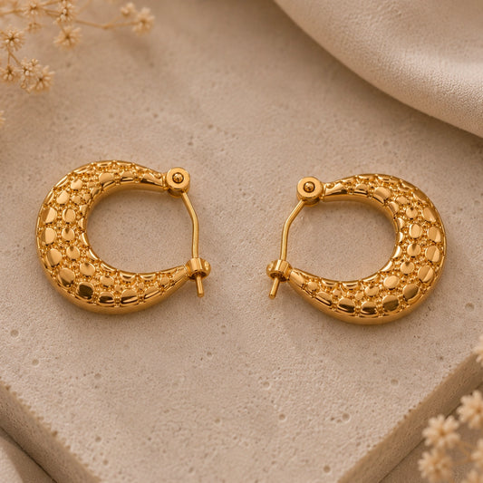 Hammered Luna Hoop Earrings Textured Gold