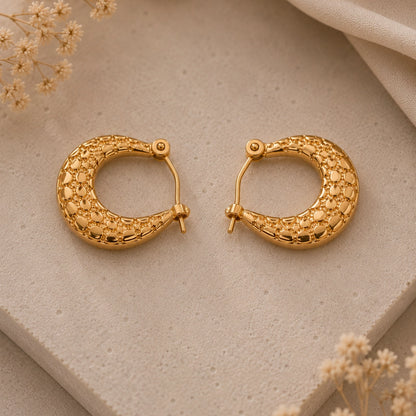 Hammered Luna Hoop Earrings Textured Gold