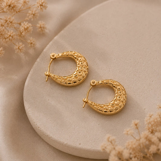 Hammered Luna Hoop Earrings Textured Gold