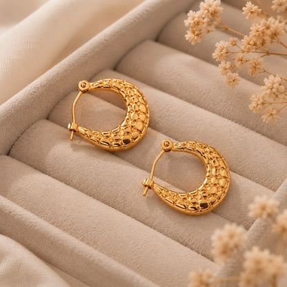 Hammered Luna Hoop Earrings Textured Gold
