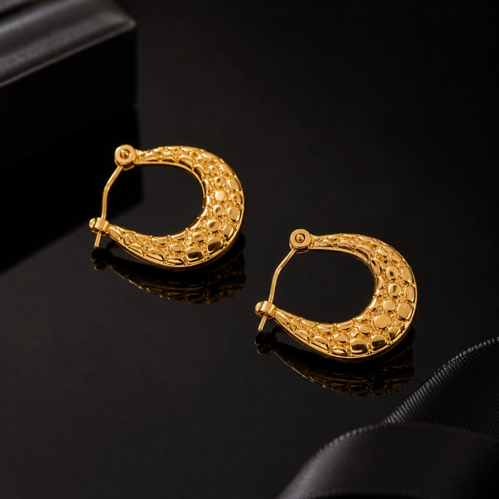 Hammered Luna Hoop Earrings Textured Gold