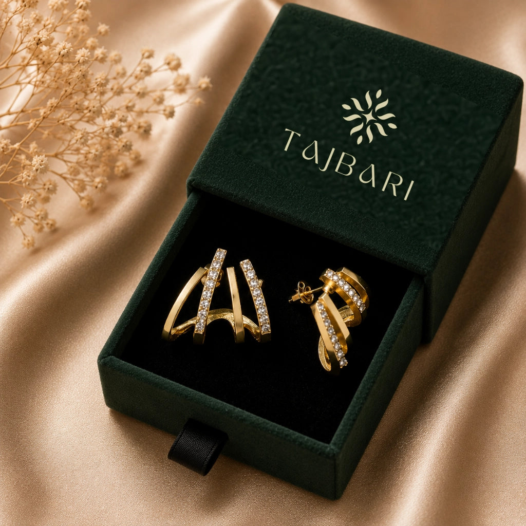 Radiant Crystal Huggie Earrings Gold Finish