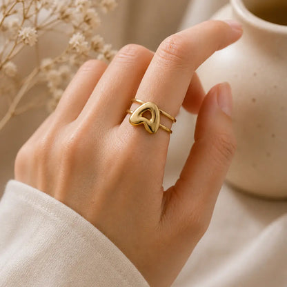 Puff Balloon Initial A Dual-Rail Ring 18K Gold Plated