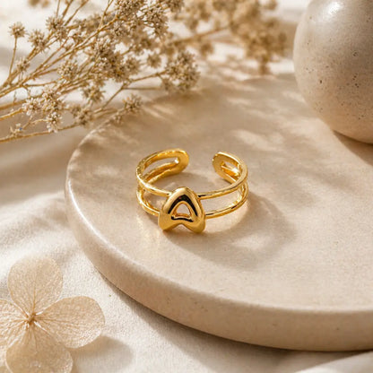 Puff Balloon Initial A Dual-Rail Ring 18K Gold Plated