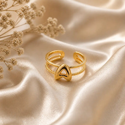 Puff Balloon Initial A Dual-Rail Ring 18K Gold Plated