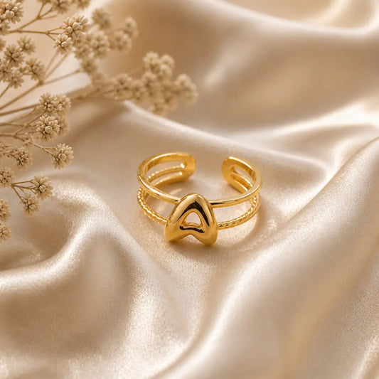 Puff Balloon Initial A Dual-Rail Ring 18K Gold Plated