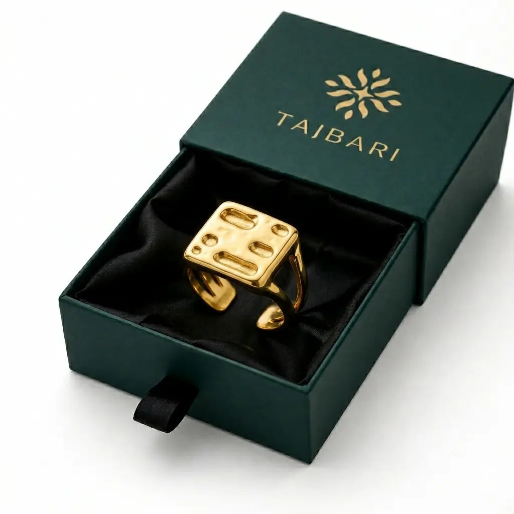 Geo-Matrix Textured Square Signet Ring 18K Gold Plated