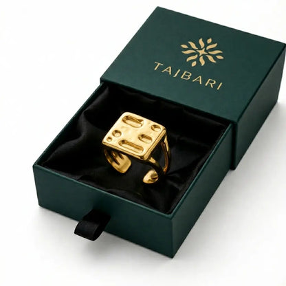 Geo-Matrix Textured Square Signet Ring 18K Gold Plated