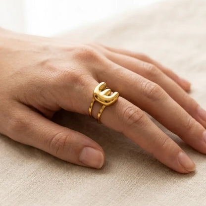 Puff Balloon Initial E Adjustable Ring 18K Gold Plated