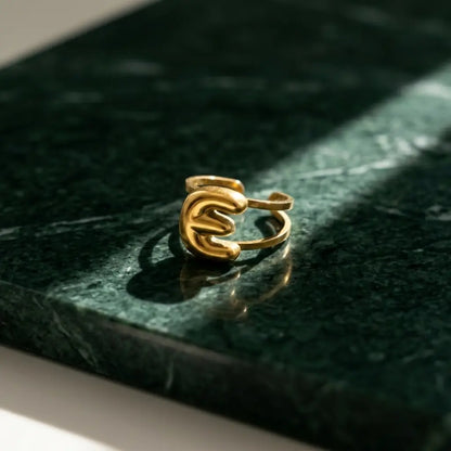 Puff Balloon Initial E Adjustable Ring 18K Gold Plated