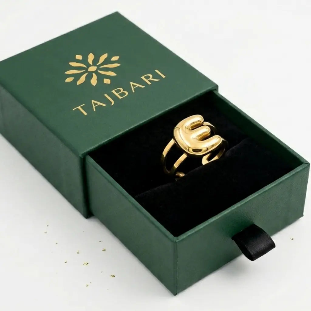 Puff Balloon Initial E Adjustable Ring 18K Gold Plated