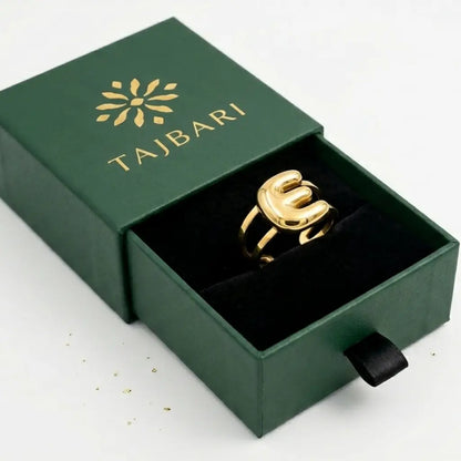 Puff Balloon Initial E Adjustable Ring 18K Gold Plated