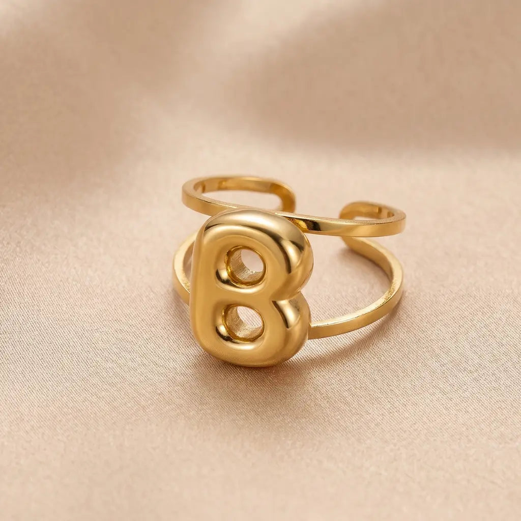 Puff Balloon Initial B Adjustable Ring 18K Gold Plated