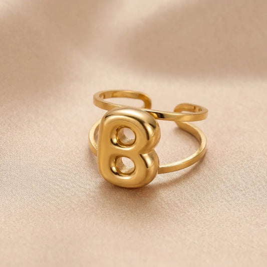 Puff Balloon Initial B Adjustable Ring 18K Gold Plated