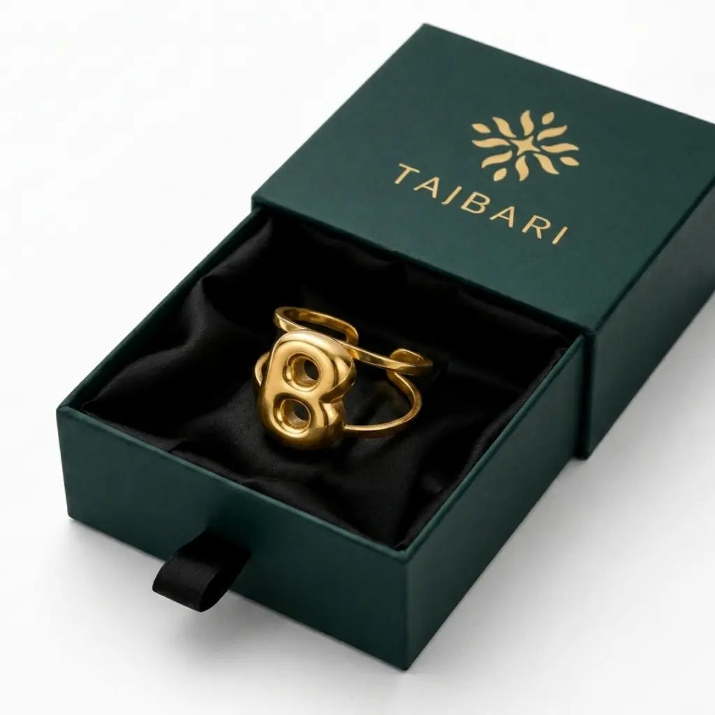 Puff Balloon Initial B Adjustable Ring 18K Gold Plated