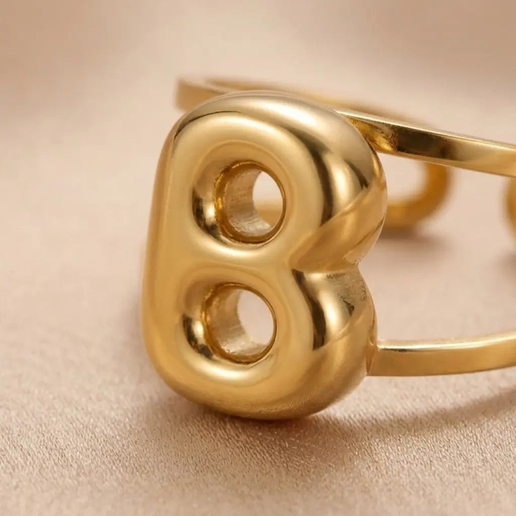 Puff Balloon Initial B Adjustable Ring 18K Gold Plated