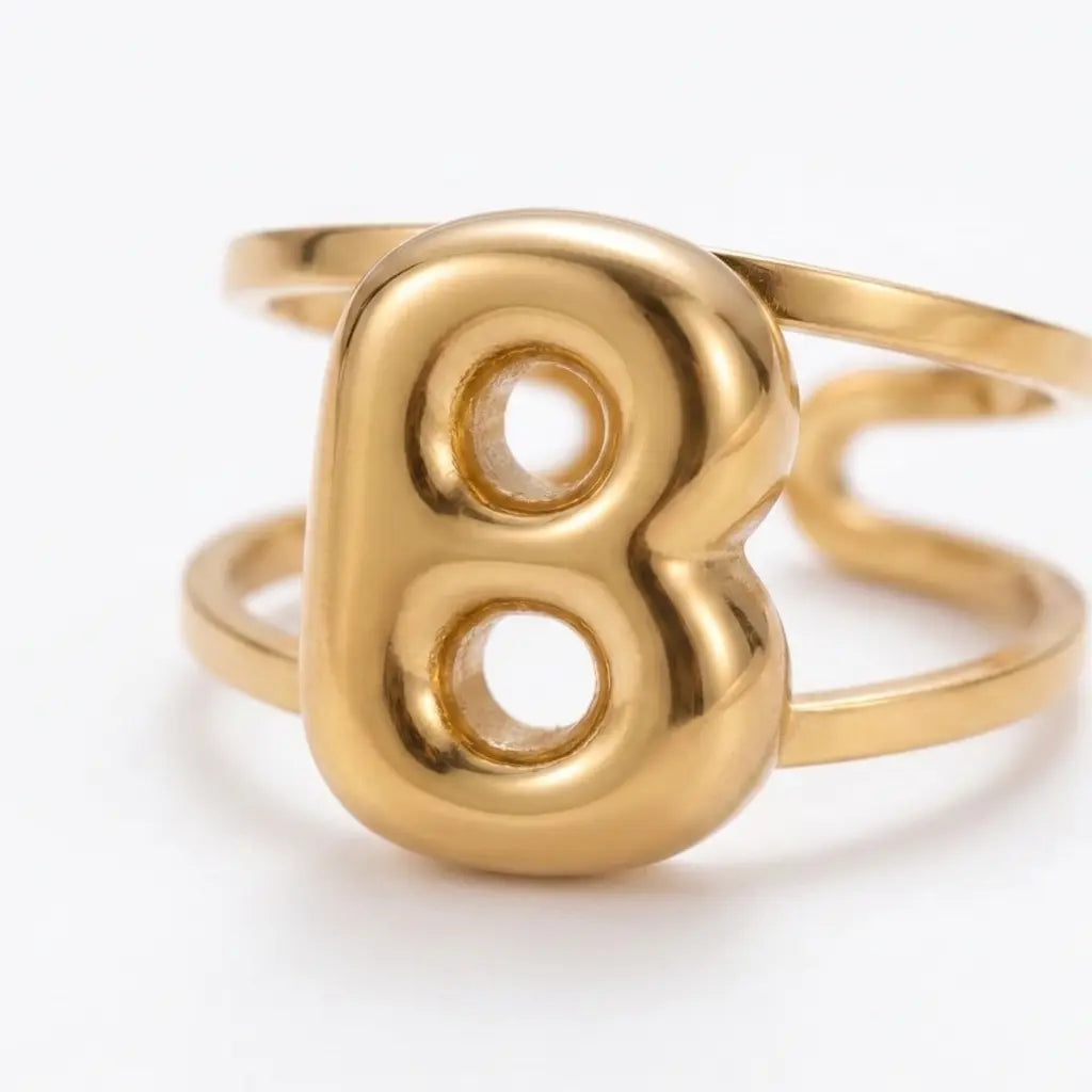 Puff Balloon Initial B Adjustable Ring 18K Gold Plated