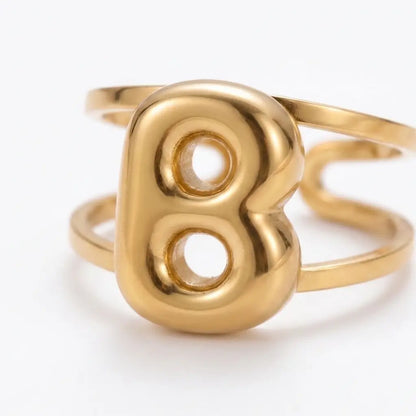 Puff Balloon Initial B Adjustable Ring 18K Gold Plated
