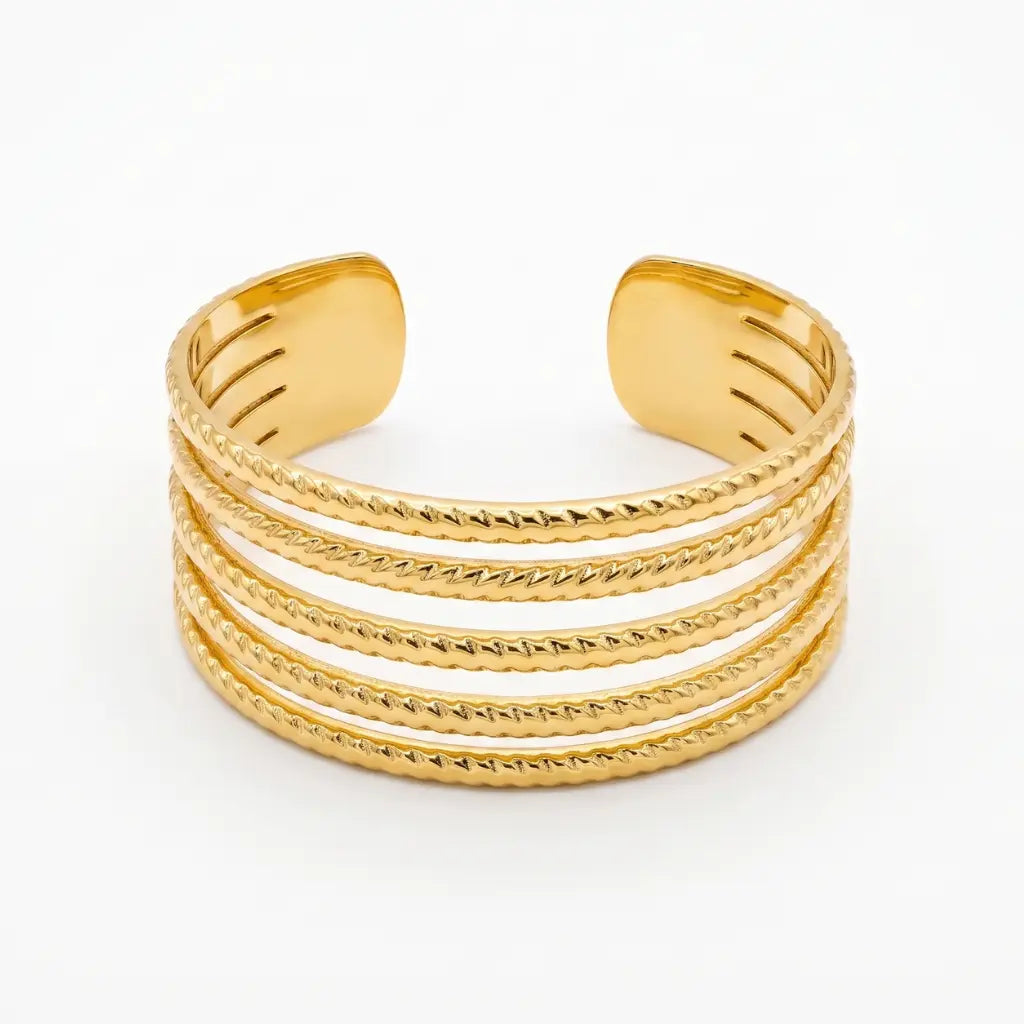 Stellar Five-Row Textured Cuff Ring 18K Gold Plated