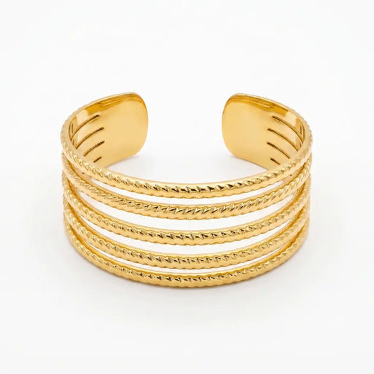 Stellar Five-Row Textured Cuff Ring 18K Gold Plated