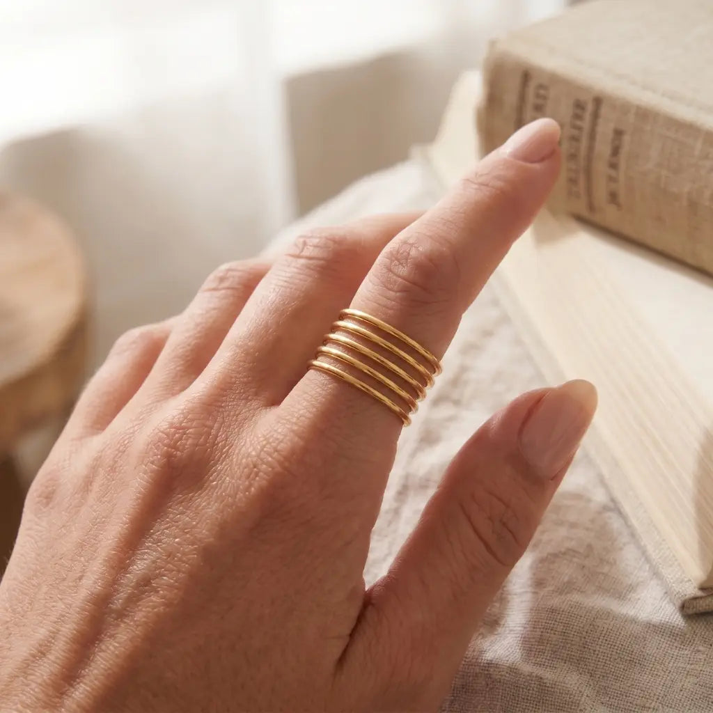 Stellar Five-Row Textured Cuff Ring 18K Gold Plated