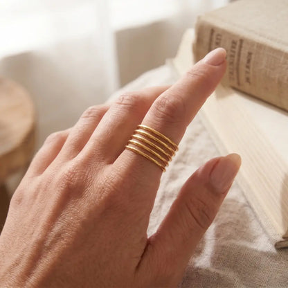 Stellar Five-Row Textured Cuff Ring 18K Gold Plated