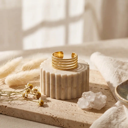 Stellar Five-Row Textured Cuff Ring 18K Gold Plated