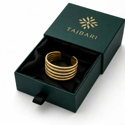 Stellar Five-Row Textured Cuff Ring 18K Gold Plated