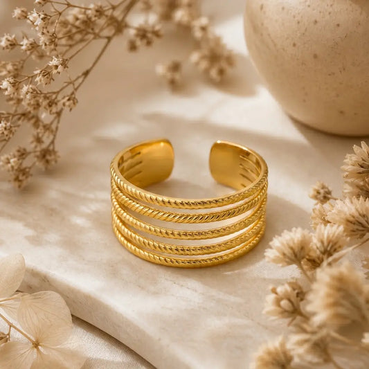 Stellar Five-Row Textured Cuff Ring 18K Gold Plated