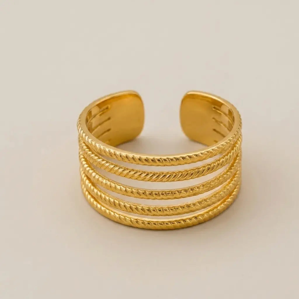 Stellar Five-Row Textured Cuff Ring 18K Gold Plated