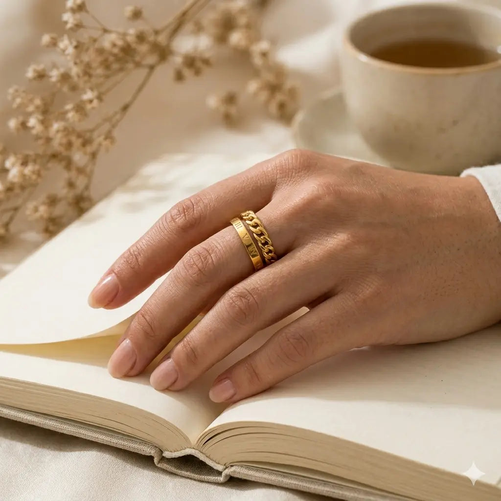 Empire Roman Numeral Layered Ring 18K Gold Plated
