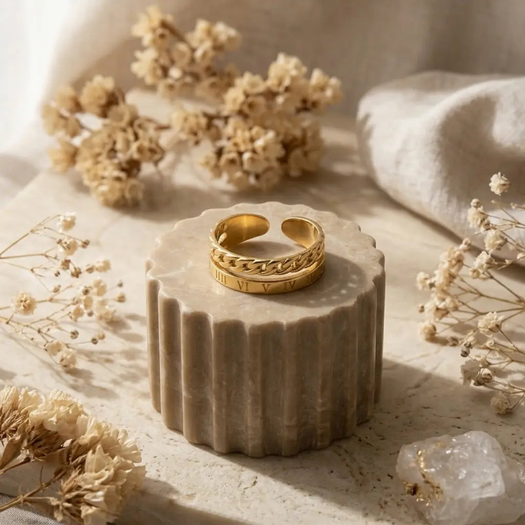 Empire Roman Numeral Layered Ring 18K Gold Plated