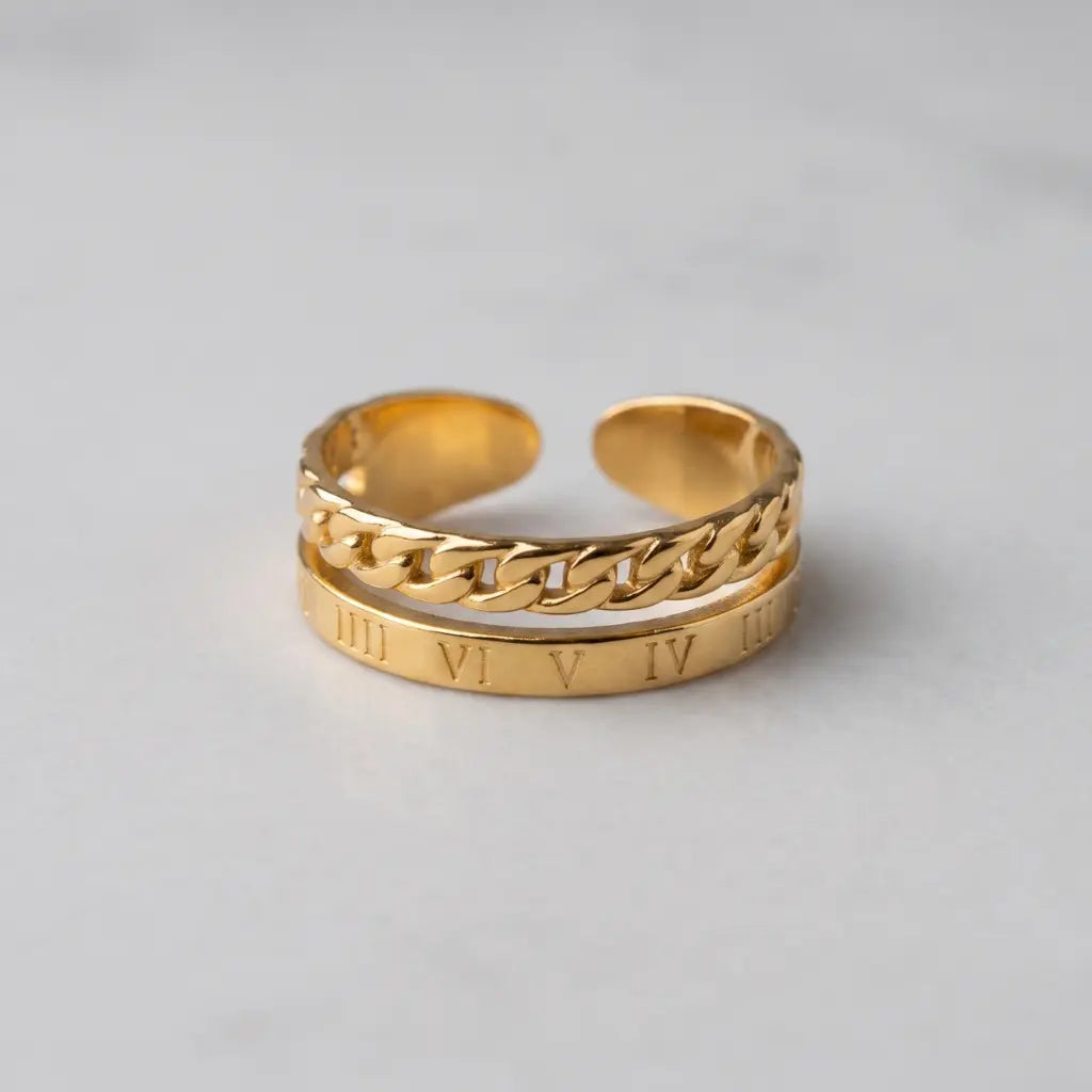 Empire Roman Numeral Layered Ring 18K Gold Plated
