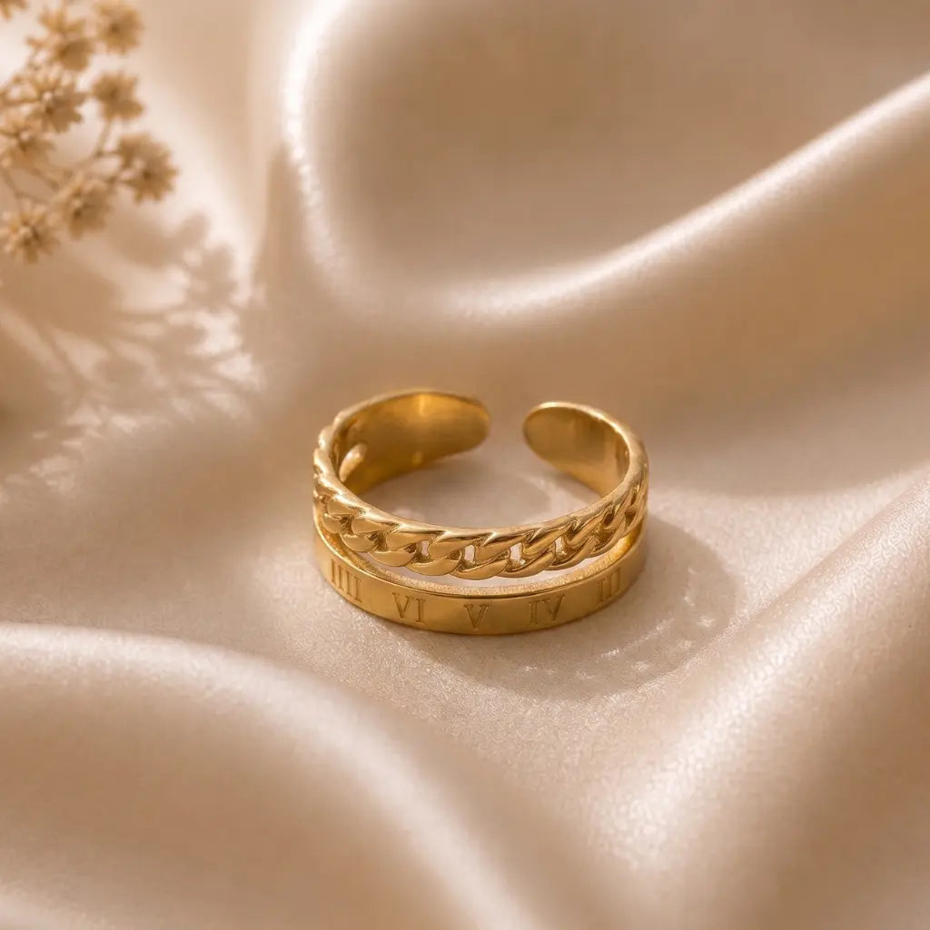 Empire Roman Numeral Layered Ring 18K Gold Plated