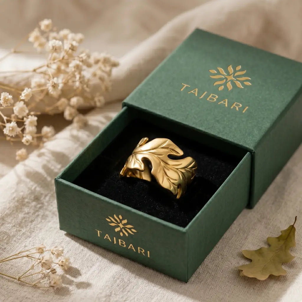 Laurel Leaf Sculpted Statement Ring 18K Gold Plated