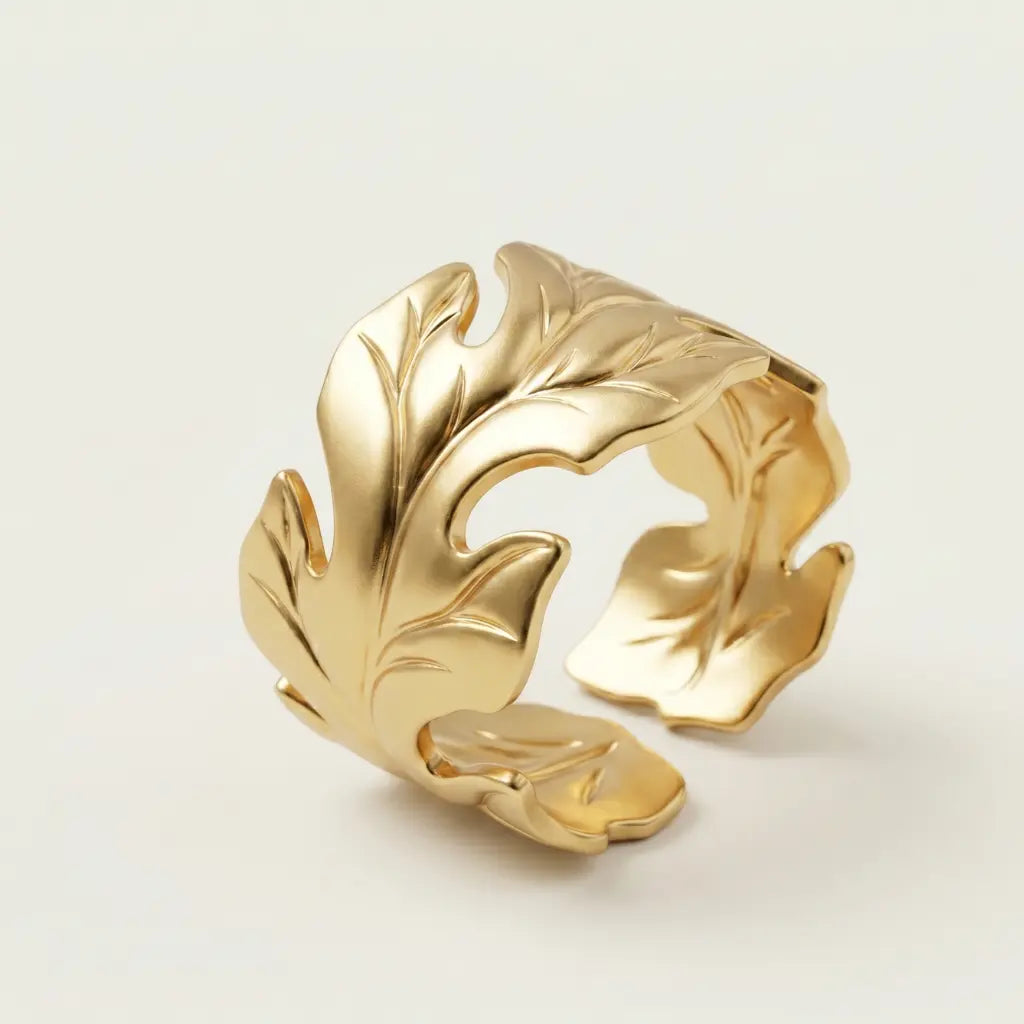 Laurel Leaf Sculpted Statement Ring 18K Gold Plated