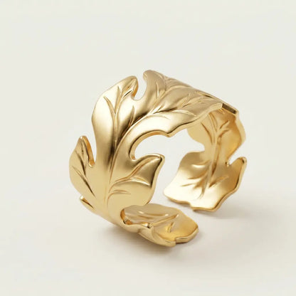 Laurel Leaf Sculpted Statement Ring 18K Gold Plated
