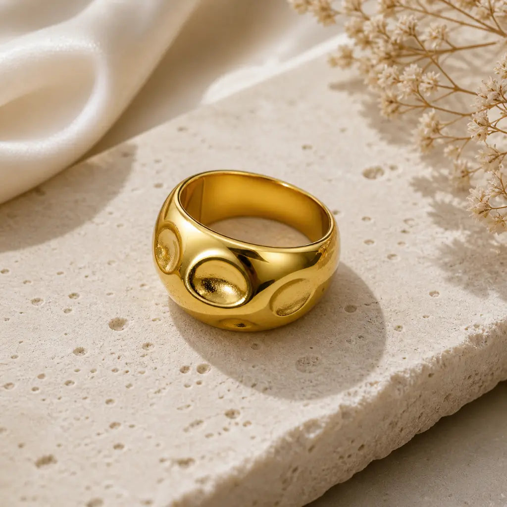 Aura Dimpled Statement Ring 18K Gold Plated