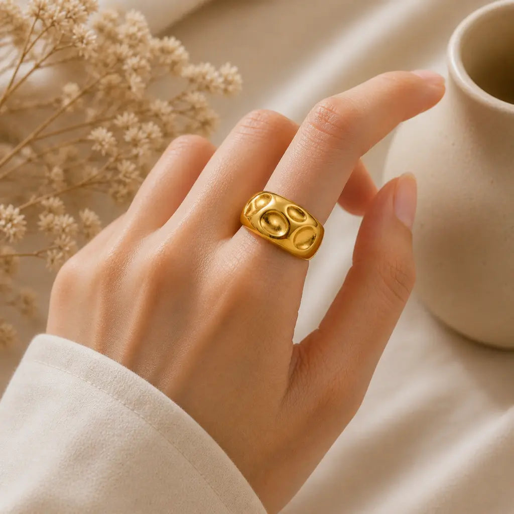 Aura Dimpled Statement Ring 18K Gold Plated