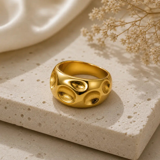 Aura Dimpled Statement Ring 18K Gold Plated