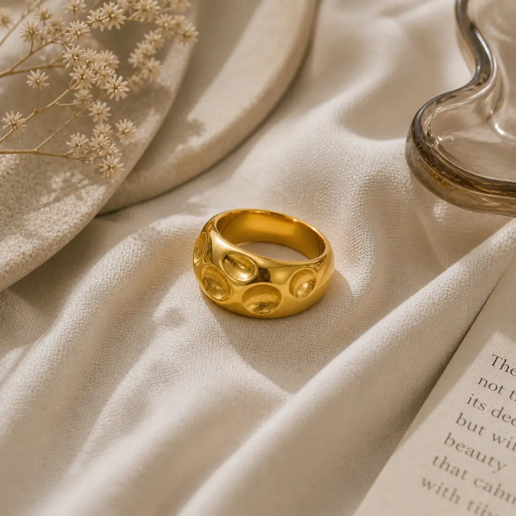 Aura Dimpled Statement Ring 18K Gold Plated