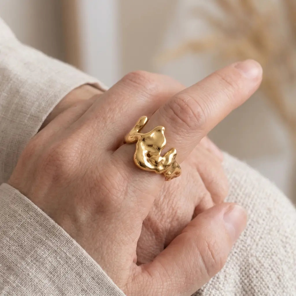 Liquid Mercury Sculpted Abstract Ring 18K Gold Plated