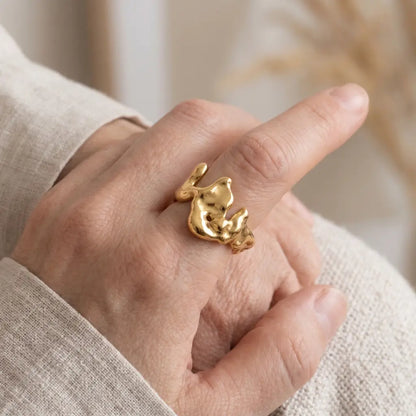Liquid Mercury Sculpted Abstract Ring 18K Gold Plated