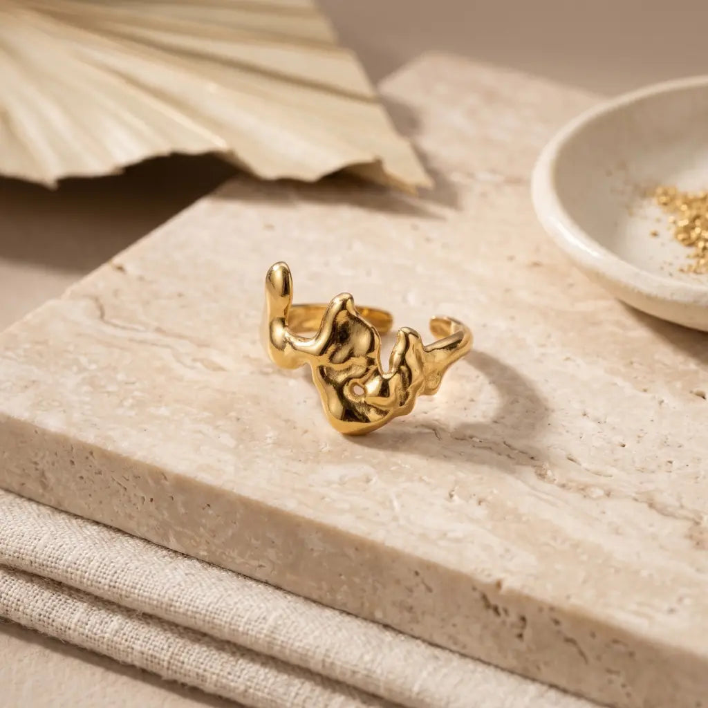Liquid Mercury Sculpted Abstract Ring 18K Gold Plated