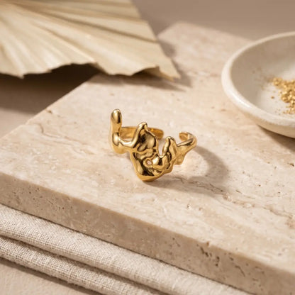 Liquid Mercury Sculpted Abstract Ring 18K Gold Plated