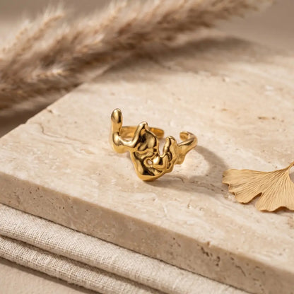 Liquid Mercury Sculpted Abstract Ring 18K Gold Plated