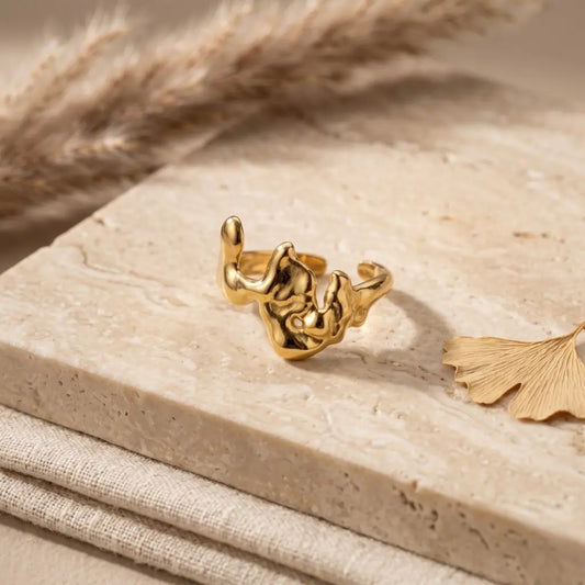 Liquid Mercury Sculpted Abstract Ring 18K Gold Plated