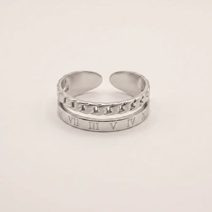 Empire Roman Numeral Layered Chain Ring Sterling Silver