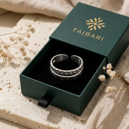 Empire Roman Numeral Layered Chain Ring Sterling Silver